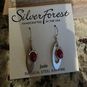 Silver Forest Red and Silver Oval Earrings
